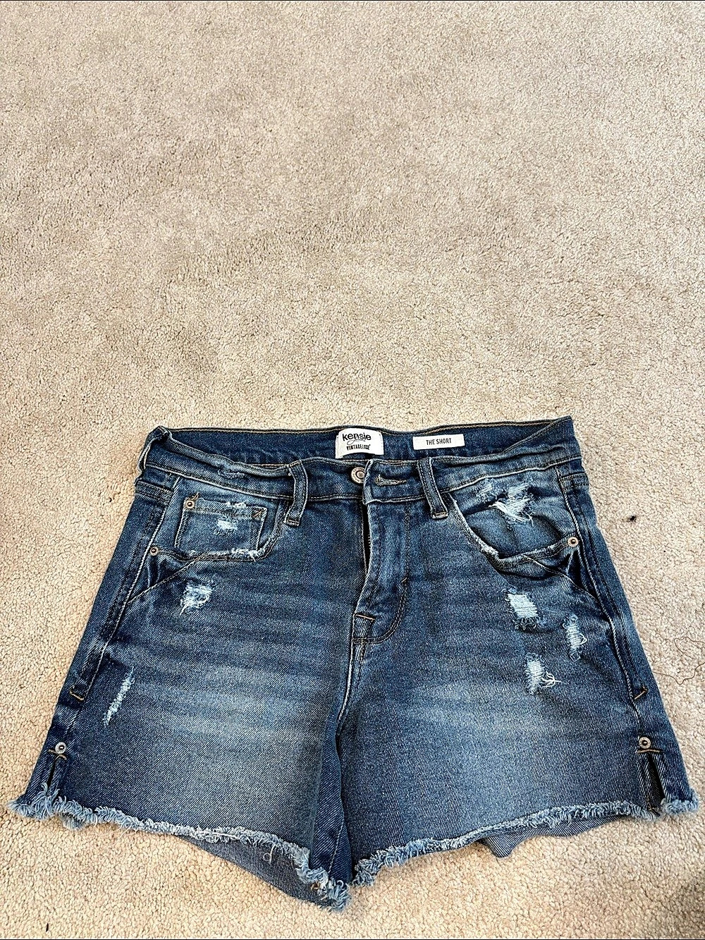Kensie The Short Distressed Jean Shorts in Blue Waist 27
